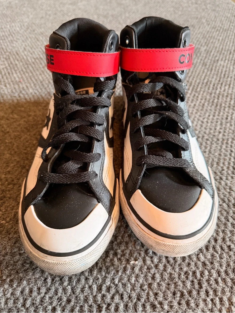 Converse Black White Red Mid-Top Sneakers